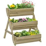 Outsunny 3 Tier 66L Raised Garden Bed Wooden Elevated Planter Box Kit for Flower, Vegetable, Herb, 65 x 75 x 76cm, Green