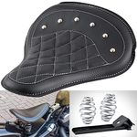 NATGIC Motorcycle Driver Seat with Spring Mounting Bracket Universal Leather Motorcycle Solo Seat Black Rhombus Motorcycle Front Seat Cushion for H-arley Sportster Bobber Chopper Custom