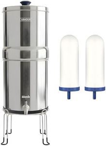 Armour Stainless Steel Gravity Water Filter System – Countertop Water Filter with 2 FTO Plus Ceramic Filters for Lead, Fluoride & Virus Removal - NSF Certified Water Filtration - Filter with Stand