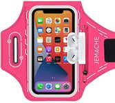 JEMACHE Running Armband for iPhone 15 Pro Max, 14 Pro Max, 13 Pro Max, 12 Pro Max, 11 Pro Max, 15 Plus, Gym Workouts Phone Arm Band with Airpods Pro Holder (Rosy)