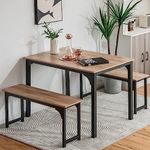 Nafort 3-Piece Dining Table with Benches, Modern Wood Kitchen Table & Benches Set for 4-6 Person, Metal Frame & Wood Tabletop Kitchen Dining Room Furniture Set, Natural &Black