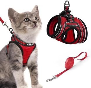rabbitgoo Cat Harness and Lead Set, Escape Proof Cat Vest with Leash, Soft Comfortable Step-in Kitten Harness, Adjustable and Reflective for Safe Easy Walking, Red, Small