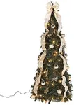 4' Silver & Gold Pull-Up Christmas Tree by Holiday Peak, Pre-Lit and Fully Decorated, Collapses for Easy Storage