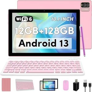 Android 13 Tablet with Keyboard, 10 inch 2 in 1 Tablets, 12GB RAM+128GB ROM 2.0Ghz CPU Tableta, 2.4G/5G WiFi6 BT 5.0 Tablet PC, 1280*800 HD Tablet with Case Mouse Stylus, 6000mah Battery Tablet