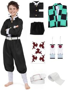 UQJE Kids Kamado Tanjir Cosplay Costumes Anime Tanjir Cosplay Outfit Halloween Kimono Set