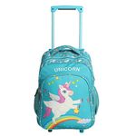 NOVEX Unicorn Kids Backpack Trolley with 2 - Wheels | Turquoise Blue, Polyester 2 Main Compartments Spinner Bag 18 - Inch | Unique Backpacks/School Bags for Cute Girls Kid