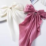 Bow Hair Clips for Women - 2 Pieces Satin Handmade, Stylish Hair Bows, All-Day Comfort, Hair Accessories for All Occasions, from Formal to Casual Wear, White and Pink