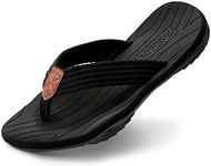 BEMGNAR Men's Flip Flops,Comfort Thong Sandals with Arch Support,Quick-Dry Non-Slip sliders for Outdoor Summer Beach, Black, 9