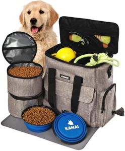 Dog Travel Bag | Airline Approved Organizer for Accessories | Includes 2 Food Containers, 1 Silicone Mat, 2 Large Collapsible Bowls | Multi-Function Pockets | Waterproof