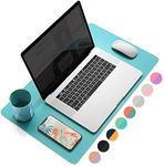 YSAGi Desk Pad, Desk Mat, 23.6" x 13.7" Ultra Thin Waterproof PU Leather Desk Blotter, Laptop Desk Pad Protector for Keyboard, Dual-Sided Desk Writing Pad for Office(Calamine Blue+Cobalt Green)