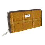 Authentic Harris Tweed Long Zip Purse – Women Coins Purse Wallet Girls Sequin Long Zip Purse – LB2100 (Mustard with Overcheck)