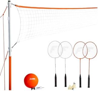 Franklin Sports Volleyball & Badminton Combo Set - Portable Backyard Volleyball & Badminton Net Set - Volleyball, Rackets & Birdie Included - Starter, 50610, Orange/Black,Net size : 20'' x 1. 5''