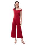 Miss Olive Women's Red Solid Slim Fit One-Shoulder Cap Sleeve Crop Length Jumpsuit (MOSS21D04-81-606-02, Red,XS)