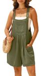 IWOLLENCE Short Dungarees For Women UK Adjustable Shoulder Straps Sleeveless Rompers with Front Pocket Maternity Jumpsuit (Green, L)