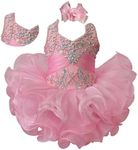 Jenniferwu Baby Girl Pageant Dress Handmade Beaded Dresses Toddler Pageant Girl's Princess Dress, Pure Pink, 12-18 Months