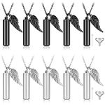 10 Pieces Angel Wing Memorial Keepsake Cylinder Cremation Ashes Necklace Urn Necklaces Holder for Cremation Keepsakes for Men Stainless Jewelry with Filling Kit (Black and Silver,0.43 x 1.89 Inch)