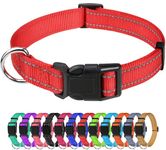 TagMe Reflective Nylon Dog Collars, Adjustable Classic Dog Collar with Quick Release Buckle for Small Dogs, Red, 2.0 cm Width