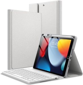 JETech Keyboard Case for iPad 10.2-Inch (2021/2020/2019 Model, 9th/8th/7th Generation) with Pencil Holder, Magnetic Detachable Bluetooth Wireless Keyboard, Soft TPU Back Stand Cover (Silver)