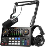 MAONO Podcast Equipment: Audio Interface, USB/XLR Dynamic Mic and Headphones with Dual XLR Input, Quick to Mute, Noise Reduction, 8 Customize soundpads for Podcast Recording, Streaming, YouTube