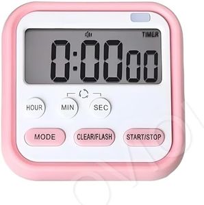 OVIOL Stopwatch Timer for Study Kitchen Timer Large LCD Screen 24hr Digital Display Magnetic Retractable Stand Loud Alarm Stop Watch Countdown Flashing Light Study Timer for Students Cooking (Pink)