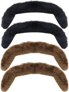 TCOTBE 4 Pcs 60s 70s Self Adhesive Fake Short Brown Mustache Black Handlebar Mustache Cop Mustache Novelty False Facial Hair Detective Costume Sonny Bono TV Star Villaine Mustache Halloween Costume