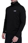 TCA Men's Warm Up Long Sleeve Training Workout Funnel Neck Thermal Running Top with Thumbholes - Black Stealth, S