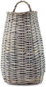 AuldHome Wall Hanging Pocket Basket; Woven Wicker Rustic Farmhouse Gray Washed Long Basket; 17 x 9 x 5 Inches