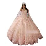 Ball Gown Quinceanera Dresses Purple with Butterlies Cape Lace Prom Formal Dress Puffy Glitter Tulle, Blush Pink, 24