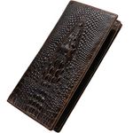 Itslife Men's RFID Vintage Look Genuine Leather Long Bifold Wallet Checkbook Wallets for Men, Aligater Brown, Vintage