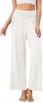 ODODOS Women's Wide Leg Palazzo Lounge Pants with Pockets Light Weight Loose Comfy Casual Pajama Pants-26 Inseam, Off White, Medium