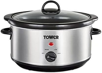 Tower T16039 Slow Cooker with 3 Heat Settings and Removable Dishwasher Safe Pot, 3.5 Litre, Stainless Steel