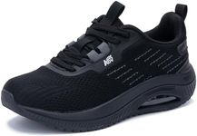 ephiza Women's Walking Shoes with Arch Support Orthotic Sneakers for Plantar Fasciitis Heel and Foot Pain Relief Tennis AllBlack Size 8.5