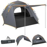 Cflity Camping Tent, 3 Man Pop Up Tent Automatic Instant Three Layer Waterproof 4 Season Large Dome Tent & Shelters with Extended Floor Mat Porch 2 Hall Poles Removable Rainfly