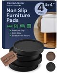 CasterMaster Non Slip Furniture Pads for Hardwood Floors - 4 x 4 Black Round Rubber Feet Anti-Slip, Stopper Protector Couch to Prevent Sliding Floor Protectors Set of Bed Leg Frame, 4 pcs