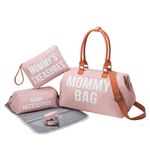 Dravina Diaper Bag for Mom - Premium 5-Piece Set with 2 Storage Pouches, Changing Pad, Pacifier Holder, and Luggage Sleeve - Stylish Maternity Bag for On-the-Go Moms (Pink)