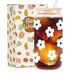 Daisy Glass Cup with Lid & Straw, C