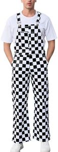 Dickcars Men's Black and White Checkered Overalls Bib Coveralls Stretch Demin Pants Jumpsuit for Retro Themed Parties