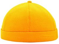 JAZAA Docker Hats Adjustable Leather Buckle Street Casual Brimless Beanie Skull Caps (Yellow)