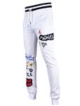 SCREENSHOTBRAND-P11866 Mens Hip Hop Premium Slim Fit Tech Fleece Pants - Athletic Jogger Bottoms Gaffiti Allover-White-Large