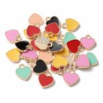 KitBeads 100pcs Random Love Heart Charms Enamel Colorful Valentine Heart Charms Metal Kawaii Mini Heart Shape Charms for Jewellery Making Bulk