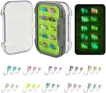 TG-DZURI Tungsten Ice Fishing Jigs Kit, 24Pcs Glow in Dark Tear Drop Ice Fishing Lure Jigs with Two-Sided Jig Box Assortment 3.2mm 4.0mm 5.0mm