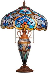 Capulina Tiffany Lamp Blue Purple Stained Glass Table Lamp 3-Light