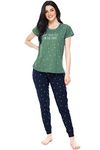 ZEYO Women's Cotton Star & Dot Printed Green Night Suit Top & Pajama Set 5300 (Medium)