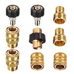 AIM Tools Pressure Washer Adapter Set 9PCs, Brass Quick Disconnect Hose Fitting Couplers, Metric M22-14 to 3/8" Quick Connect, 3/4" to 1/2" Quick Disconnect, Male M22 Hose Adapter