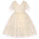 BUNNY LULU Girls Dress Sloping Bridesmaid Wedding Princess Children's Bow Birthday Ball Party Show Evening Lavender, Champagne, 7-8 years