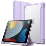 JETech Matte Case for iPad 9/8/7 (10.2-Inch, 2021/2020/2019 Model, 9th/8th/7th Generation) with Pencil Holder, Frosted Translucent Back Slim Stand Protective Tablet Cover (Light Purple)