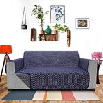 DREAM CARE 3 Layers 100% Waterproof Pearl Reversible Sofa Cover 4 Seater with Pockets | Washable Couch Cover | Dust Protective Soft Fabric Sofa Seat Protector Blue & Grey