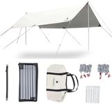 Teenza 3m x 4m Camping Tarp,210D Oxford Hammock Rain Fly Tent Tarp,Waterproof Windproof Snowproof Camping Shelter For Camping Hiking Outdoor (Silvery), Ivory (7805)