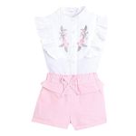 Hopscotch Girls Cotton Floral Print Blouse And Shorts Set in White Color For Ages 2-3 Years