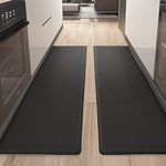 Color G 2 Piece Kitchen Mats Rug Set, Anti Fatigue Standing Mat Area Rugs Waterproof Leather, Non-slip, Oil Resistant Floor Mats for Kitchen, Office (44 x 150 cm+44 x 150 cm, Black)